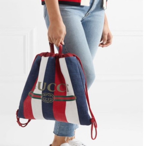 GUCCI Canvas Logo Sylvie Stripe Drawstring - Picture 4 of 14